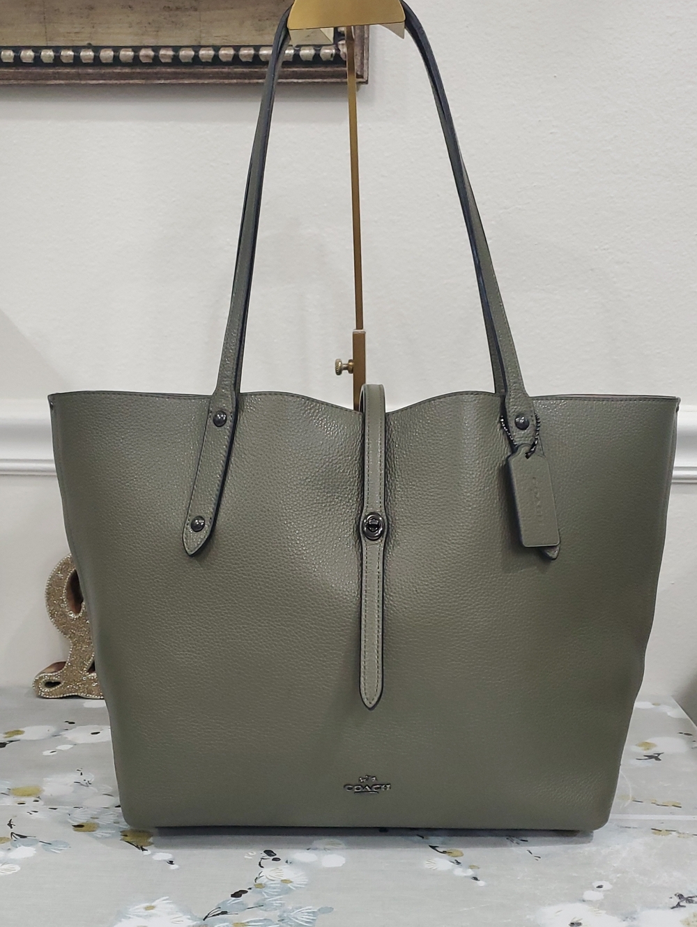 Coach Olive Green Pebbled Leather Tote